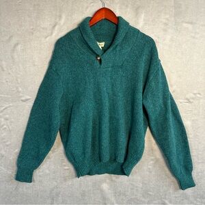 Vintage LL Bean Mens L Wool Nylon Cowl Neck Fisherman Sweater Green USA 80s